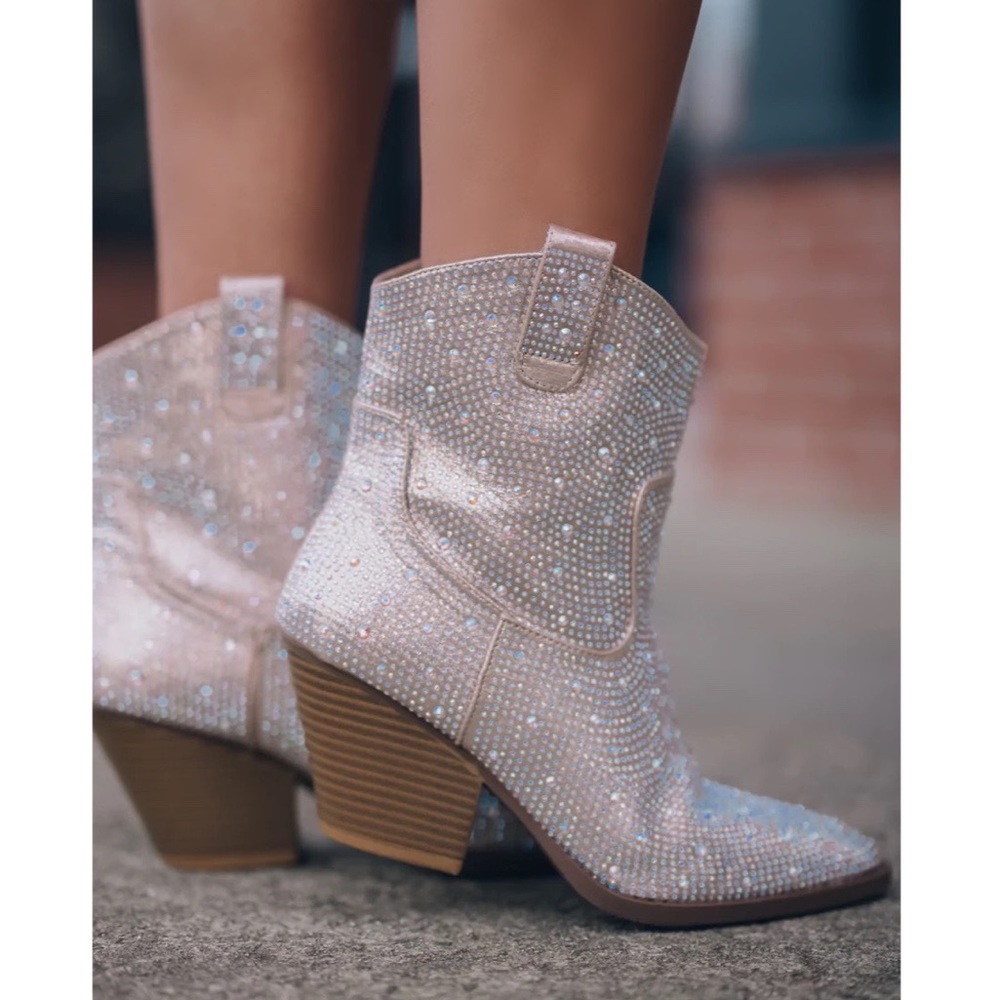 Western Style Bedazzled Cowboy Ankle Boots - Picture 2 of 8